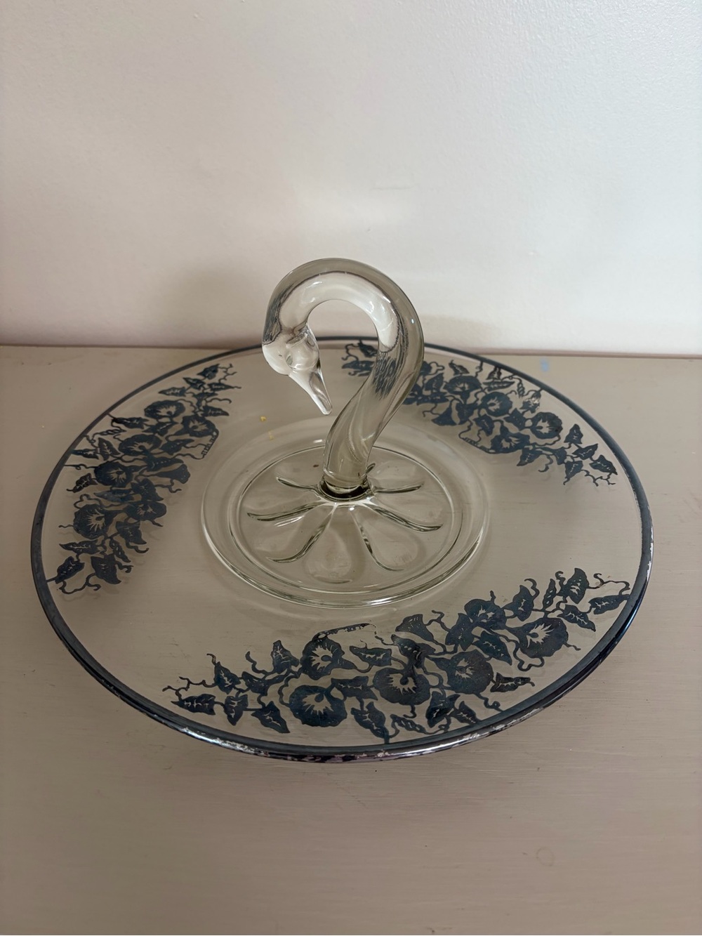 Vintage Paden City Glass Swan Handle Dessert / Sandwich Tray Server